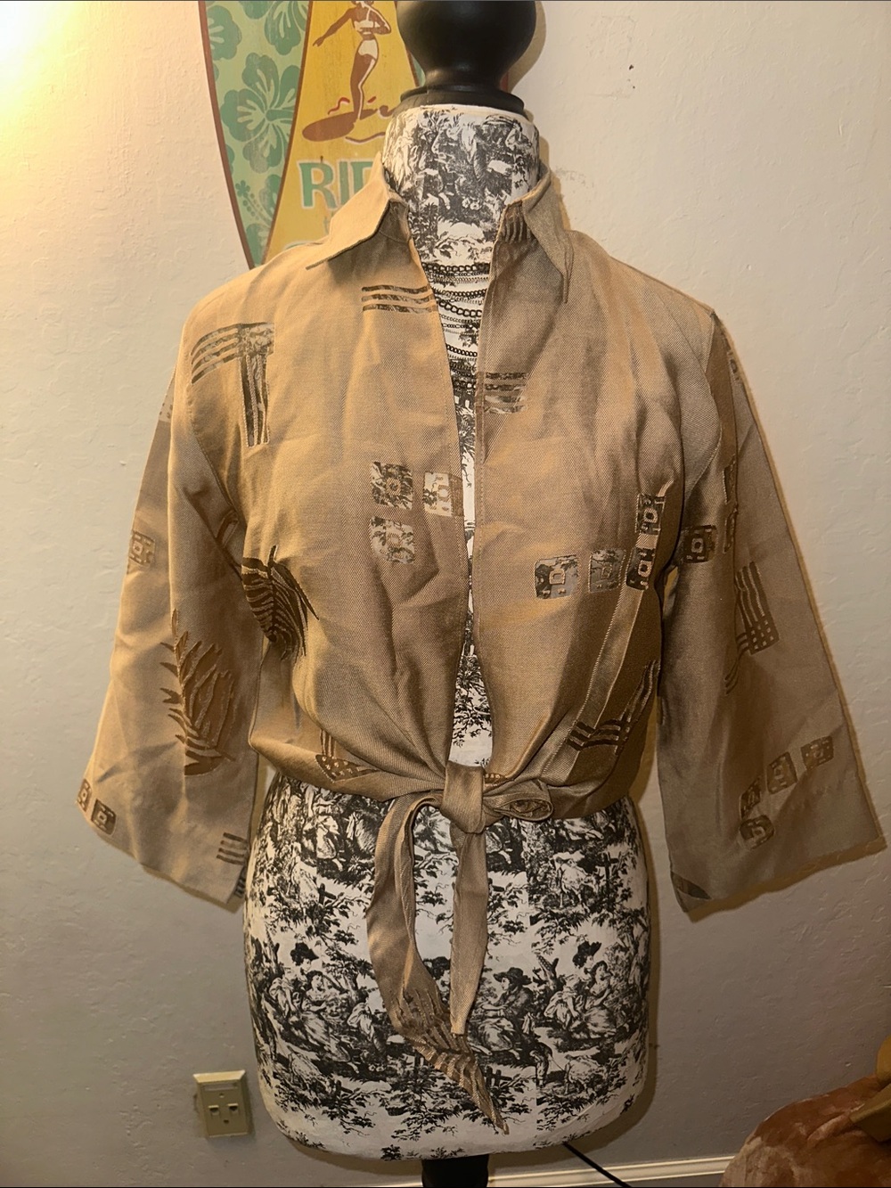 Tommy Bahama Beige Tie-Front Jacket with Dark Print
